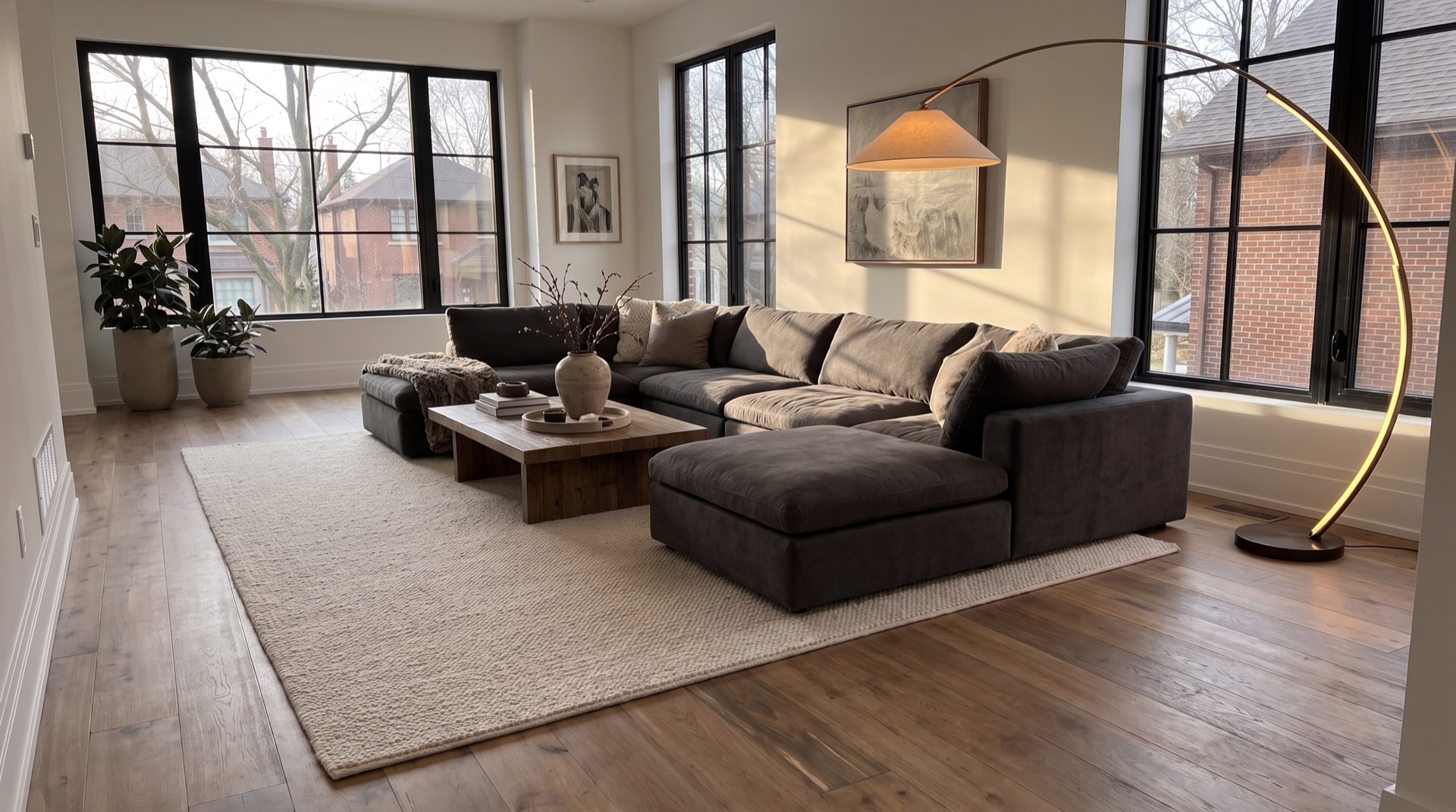 Bright living room with fully restored hardwood floors